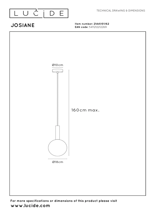 Lucide JOSIANE - Pendelleuchten - Ø 18 cm - 1xG9 - Amber | Vibes - technisch